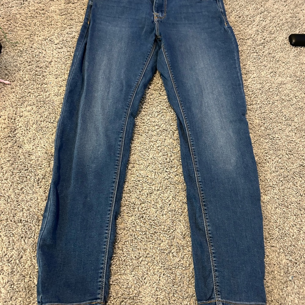 Classic Blue Straight Jeans with Faded Details
